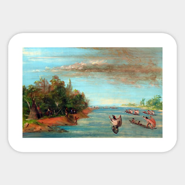 George Catlin Sac and Fox Sailing in Canoes Sticker by pdpress